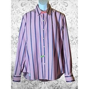 Justin's Boutique Mens XL Tailored Fit Gingham Stripe Contrast Cuff Button Shirt